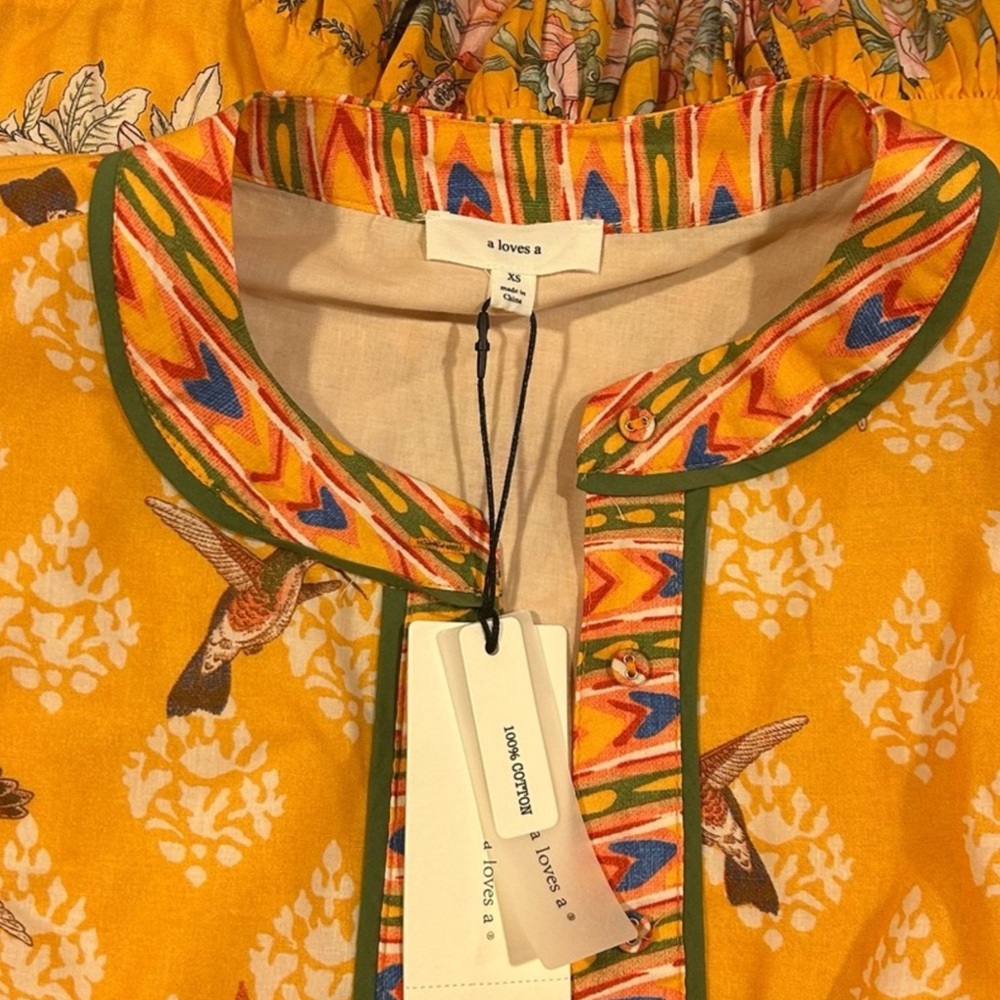 A LOVES A Bohemian Long Sleeve Maxi Dress in Yellow and Multicolor(Sz S) - Picture 3 of 3